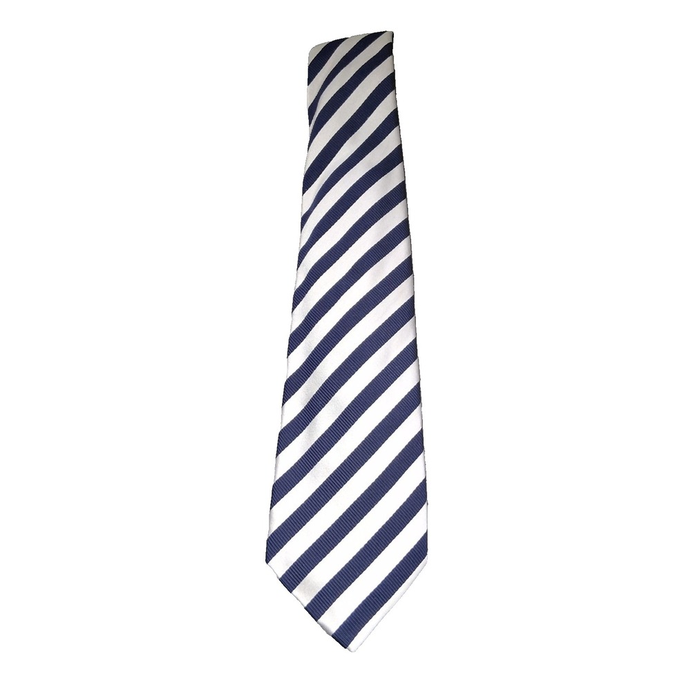 Charles Tyrwhitt Seven Fold Silk Necktie Navy Blue White Striped England 60"